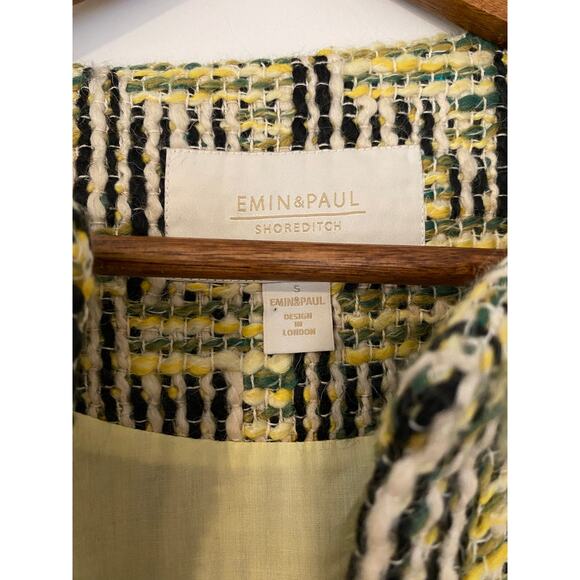 Emin and Paul Tweed Fringe Yellow Green Black Lady Jacket Wool Blend EUC Crop S - Picture 4 of 10